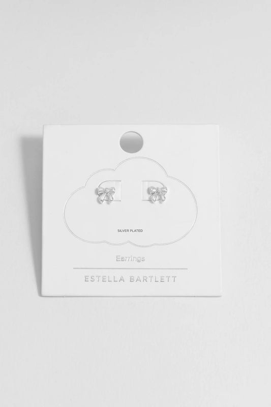 Pearl Bow Stud Earrings Silver