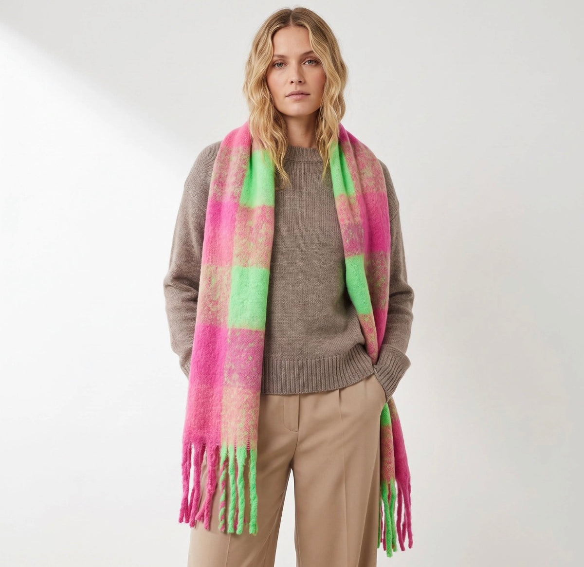 Joey Fuchsia Check Scarf - Rogue Boutique UK