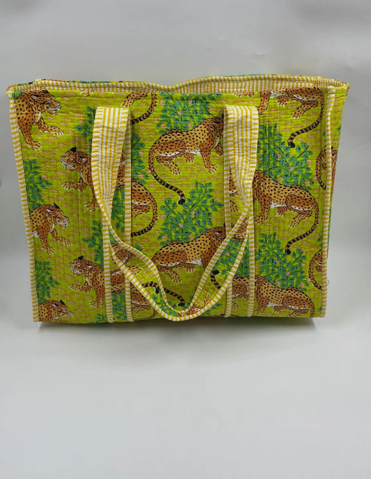 Lime Green Leopard Tote Bag