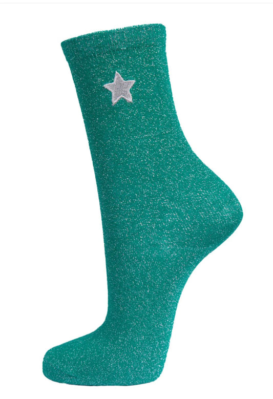 Green Glitter Socks Star