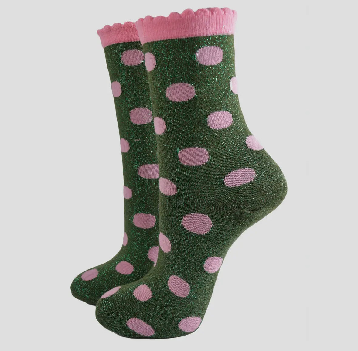 Khaki/Pink Polka Dot Socks