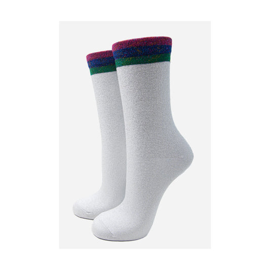 White Rainbow Glitter Socks