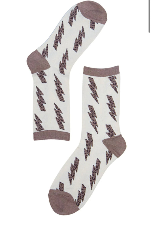 Lightning Bolt Beige Bamboo socks